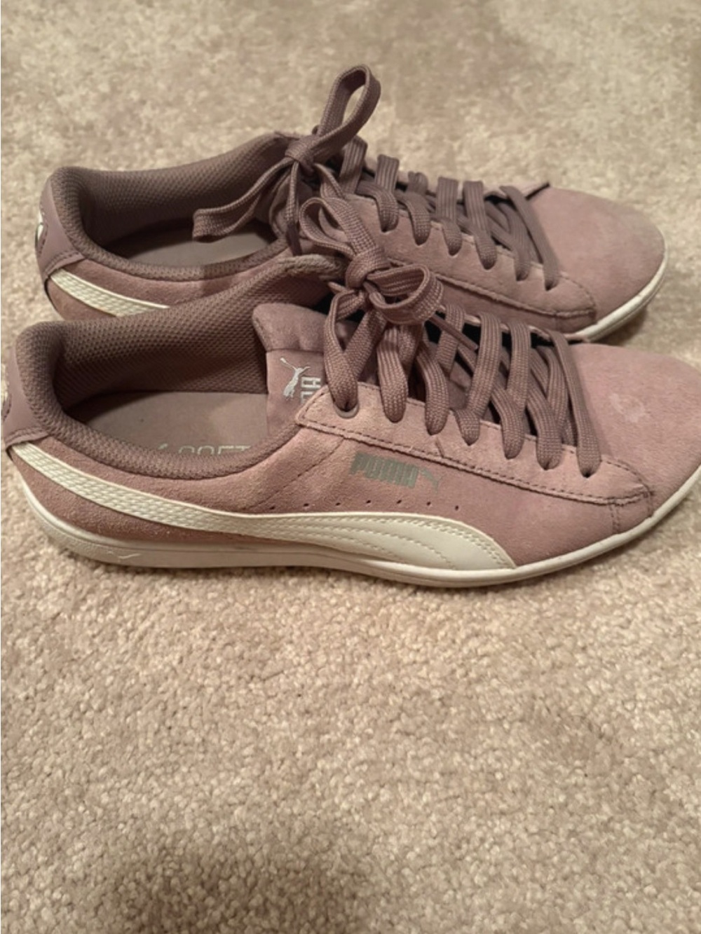 Puma Women's Suede Mauve Low-Top Sneakers with White Stripe